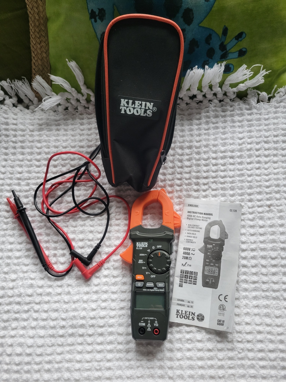 Klein Tools Orange and Black Digital Clamp Meter with Leads and Case
